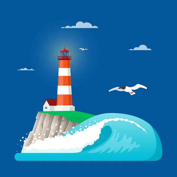 Vector illustration of lighthouse in flat style — Stock Vector