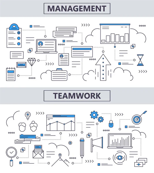 Векторний набір сучасних тонких ліній Управління, банери концепції Teamwork — стоковий вектор