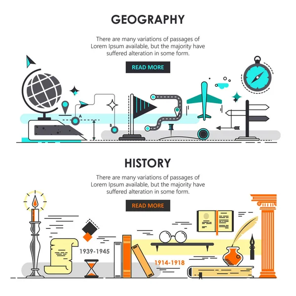 Conjunto vectorial de banderas modernas de historia y geografía de línea delgada — Vector de stock