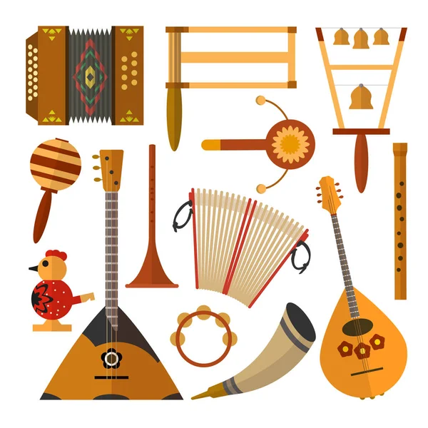 Conjunto vetorial de instrumentos musicais folclóricos russos em estilo plano — Vetor de Stock