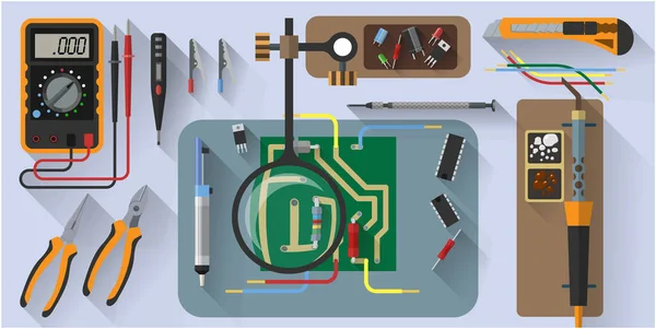 Vektor-Tools-Set für Lötchips, flache Bauweise — Stockvektor