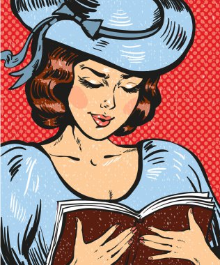Vektör pop sanat çizim genç kadın kitap okuma