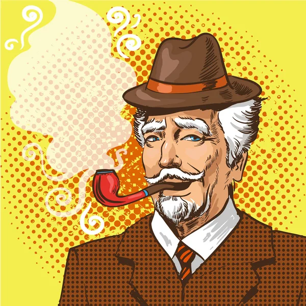 Illustration vectorielle pop art d'homme âgé fumeur pipe — Image vectorielle