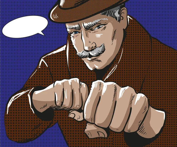 Illustration vectorielle pop art de l'homme avec poings perforés — Image vectorielle