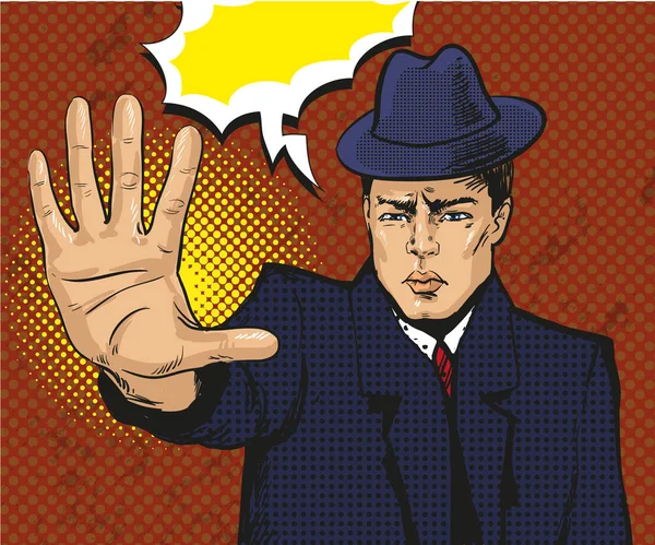 Illustration vectorielle pop art vintage de l'homme stop gesturing — Image vectorielle