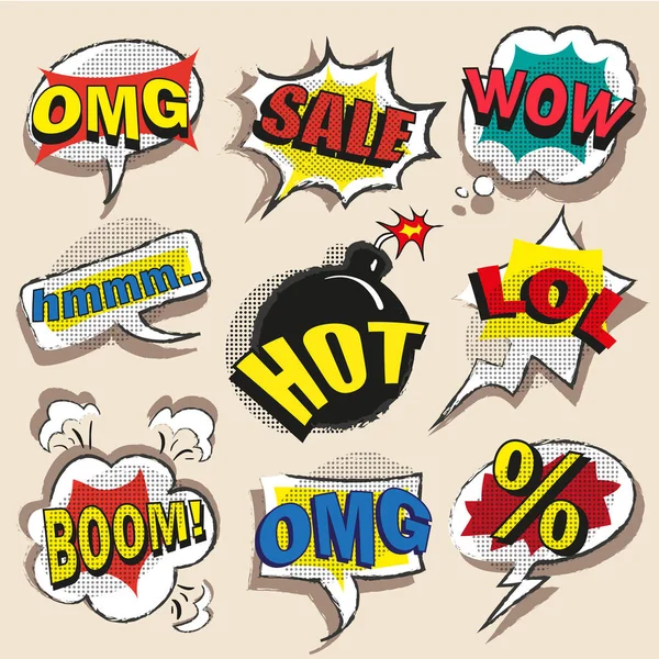 Vector pop art comic speech bubble set with abbreviations — Stock Vector