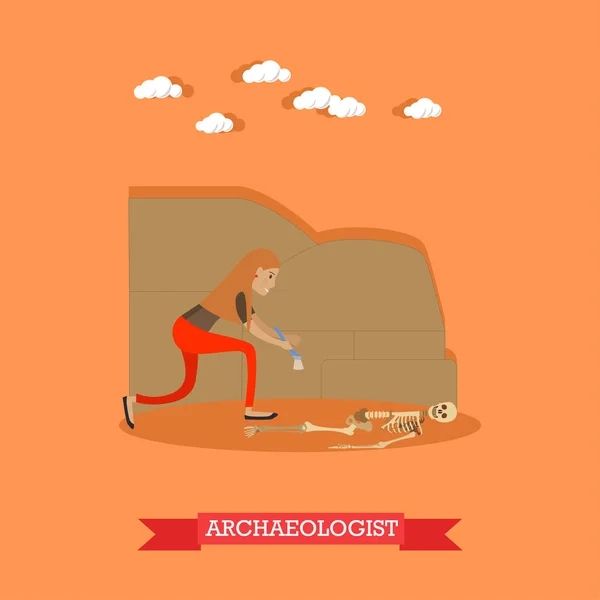 Illustrazione vettoriale del concetto di professione archeologa in stile piatto — Vettoriale Stock