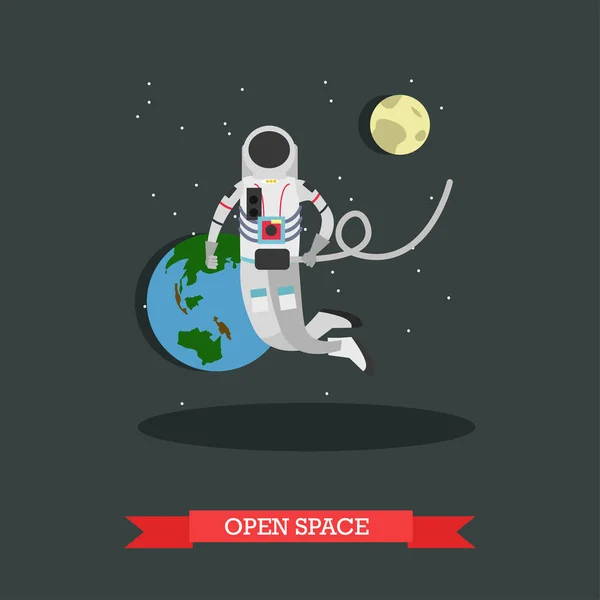 Vektorillustration des Astronauten im offenen Raum, flach — Stockvektor