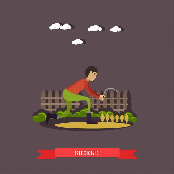Векторна ілюстрація фермерського робітника з серпом у плоскому стилі — стоковий вектор
