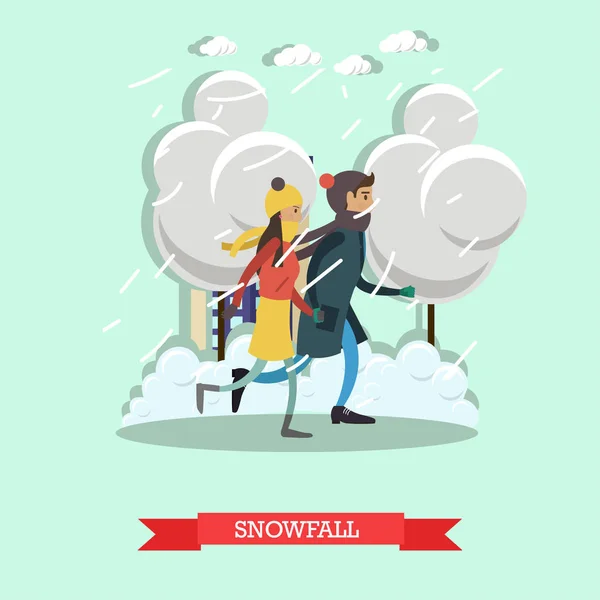 Snowfall concept vector illustration in flat style. — Stock Vector