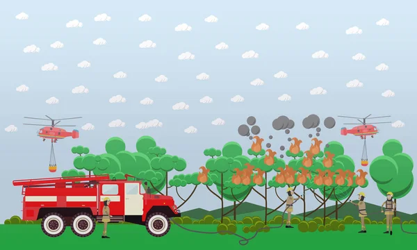 Brand in het bos vectorillustratie in vlakke stijl — Stockvector