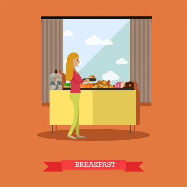 Viaje a Egipto, concepto de desayuno vector de diseño de estilo plano ilustración — Vector de stock