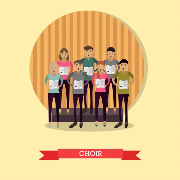 Vector illustration of singing choir in flat style — Stock Vector