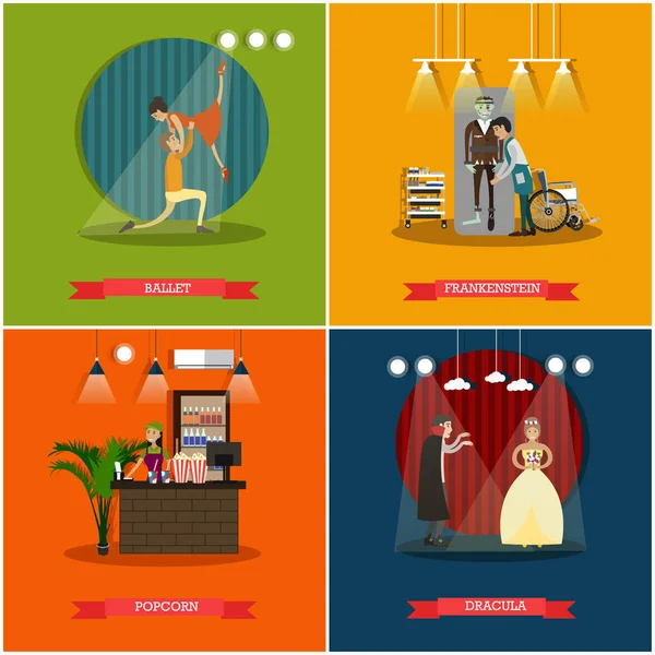 Vector set of cinema art concept posters in flat style — Stock Vector