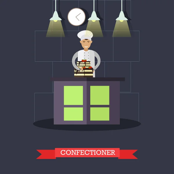 Illustration vectorielle plate de confiseur et gâteau à deux niveaux — Image vectorielle