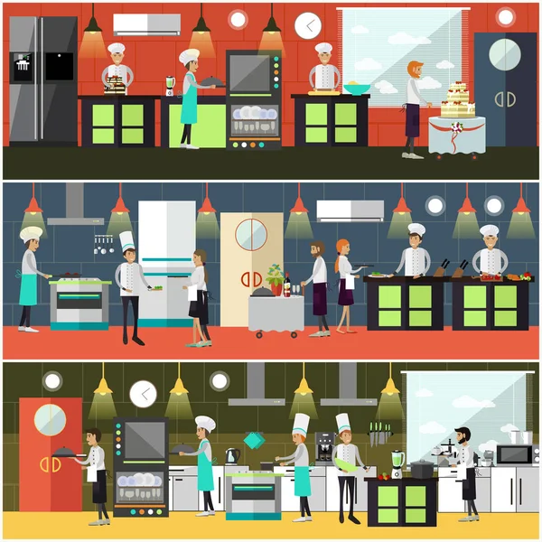Aşçı poster, afiş düz Stil kümesi vektör
