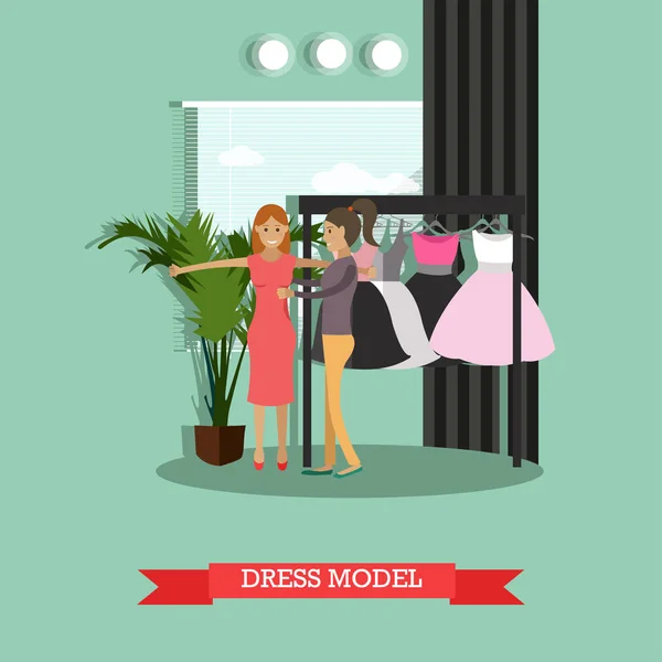 Dress model concept vector illustration in flat style — Stock Vector