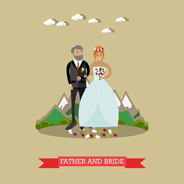 Vektorillustration av bruden med sin far i platt stil — Stock vektor