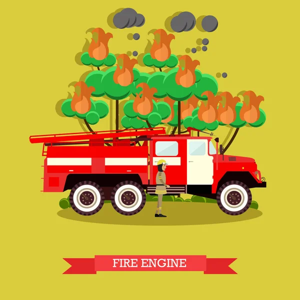 Ilustración vectorial del motor de bomberos en estilo plano . — Vector de stock