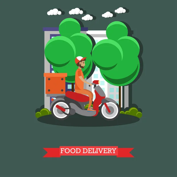 Ilustración vectorial de comida a domicilio en estilo plano — Vector de stock