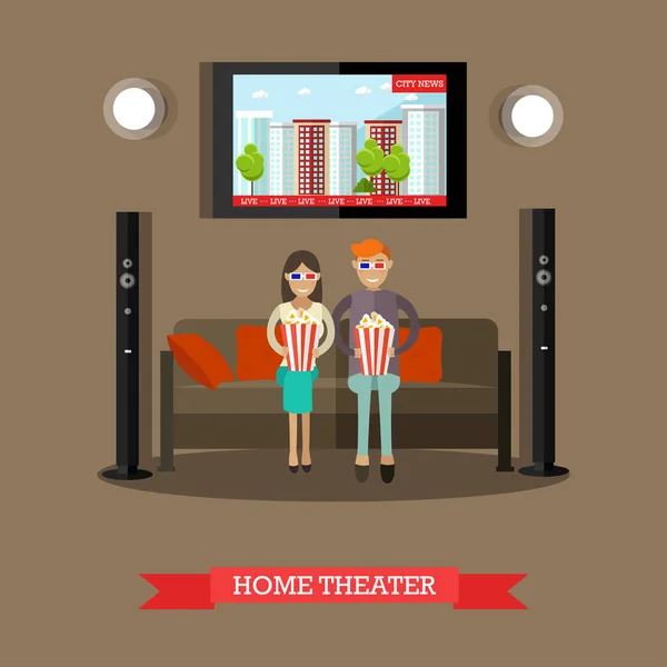 Illustration vectorielle Home cinéma dans un style plat — Image vectorielle