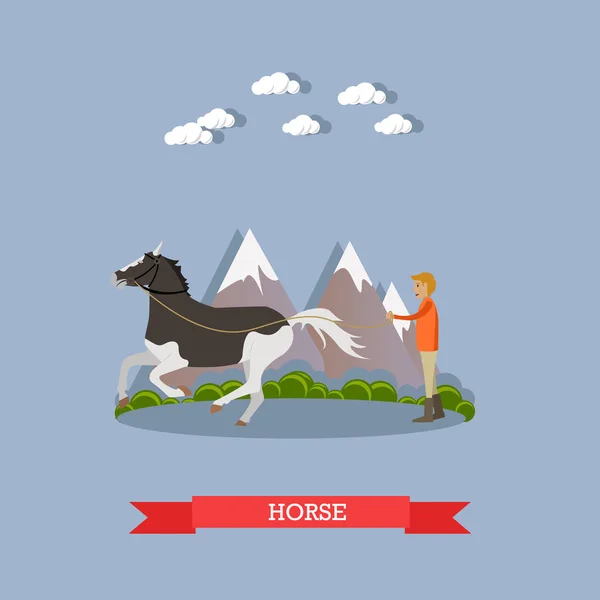 Entrenar una ilustración de vectores de caballos en estilo plano — Archivo Imágenes Vectoriales