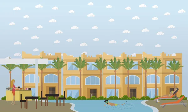 Hotel no Egito conceito vetor design de estilo plano ilustração — Vetor de Stock