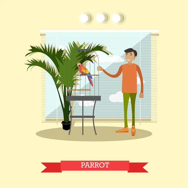 Att köpa en papegoja vektorillustration i platt stil — Stock vektor