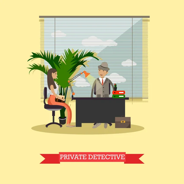 Illustration vectorielle de détective privé au bureau avec client — Image vectorielle