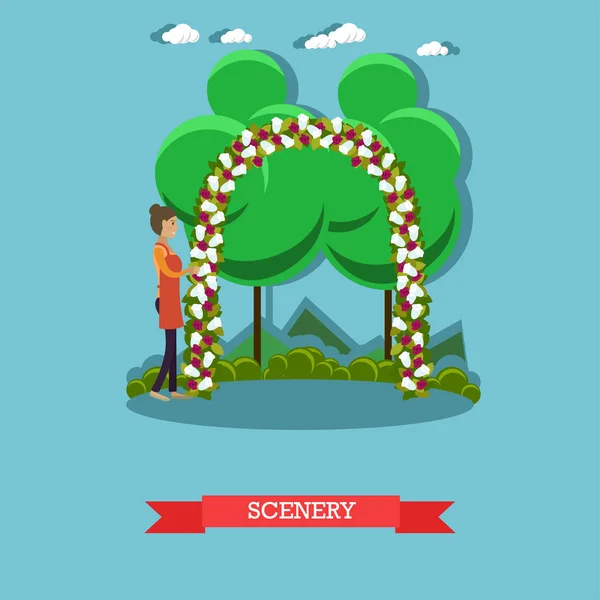 Paisaje de la ceremonia de boda al aire libre vector ilustración en estilo plano — Vector de stock