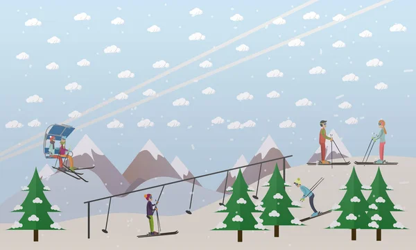 Λιφτ του σκι υπηρεσία εικονογράφηση διάνυσμα σε επίπεδη στυλ — Διανυσματικό Αρχείο