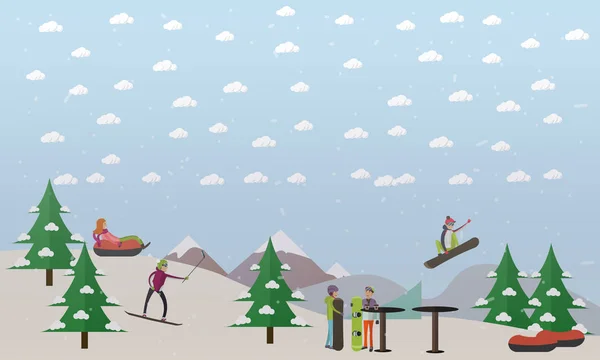 Illustration vectorielle de piste de ski alpin en style plat — Image vectorielle