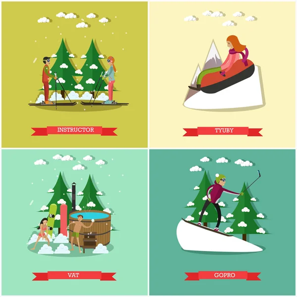 Vector set winter leuke posters in vlakke stijl — Stockvector