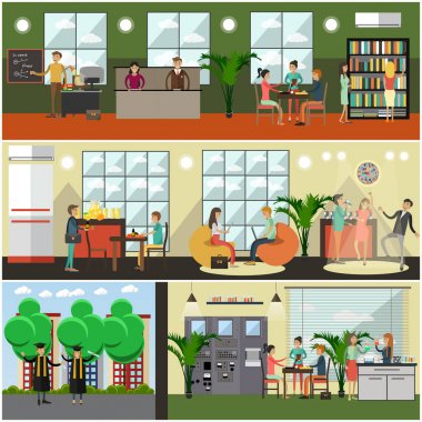 Üniversite poster, afiş düz Stil kümesi vektör