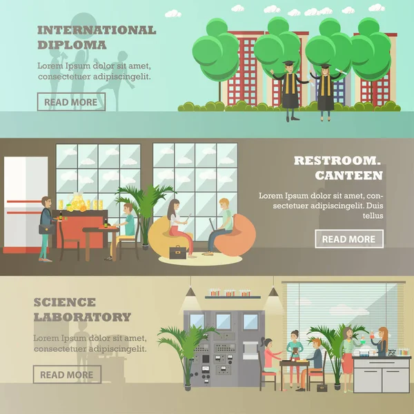 Векторный набор горизонтальных баннеров университета в плоском стиле — стоковый вектор