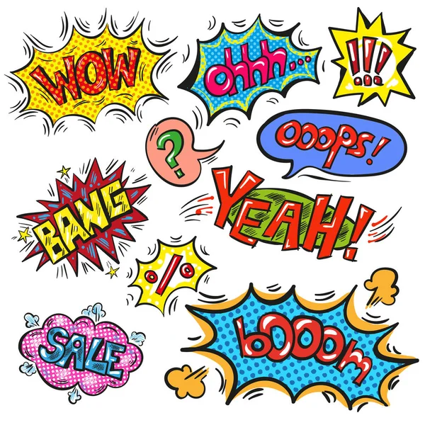 Vector pop art speech bubble set with abbreviations and signs — Stock Vector