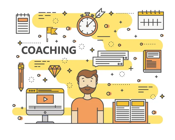 Σύγχρονη λεπτή γραμμή διάνυσμα coaching έννοια εικονογράφηση — Διανυσματικό Αρχείο