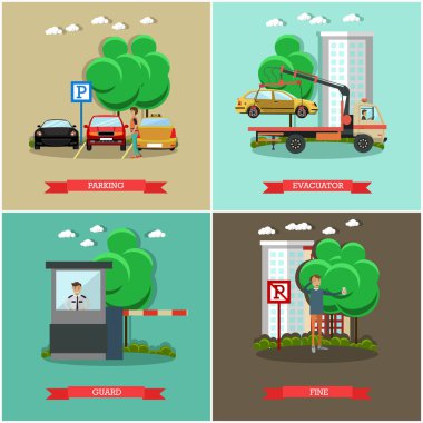 Otopark kare posterleri düz stil vektör kümesi