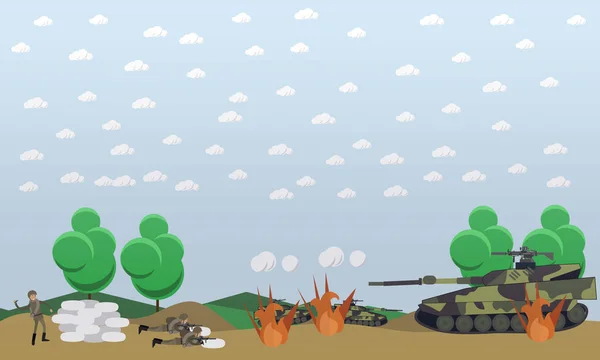 Battlefield concept vector ilustrație în stil plat — Vector de stoc