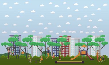 Anaokulu Bahçesi vektör çizim düz tarzı.