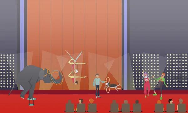 Εικονογράφηση διάνυσμα εμφάνιση τσίρκο σε επίπεδη στυλ — Διανυσματικό Αρχείο