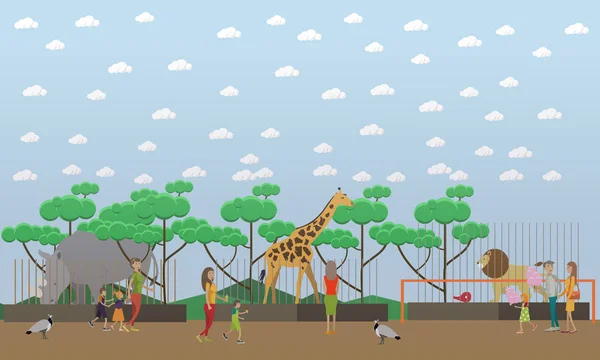 Ζωολογικός Κήπος ιδέα εικονογράφηση φορέα σε επίπεδη στυλ σχεδιασμού. — Διανυσματικό Αρχείο