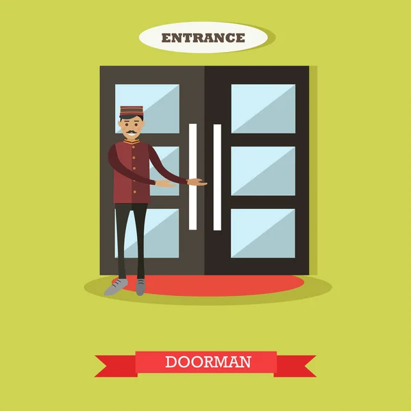 Hotel doorman vetor ilustração em estilo plano — Vetor de Stock