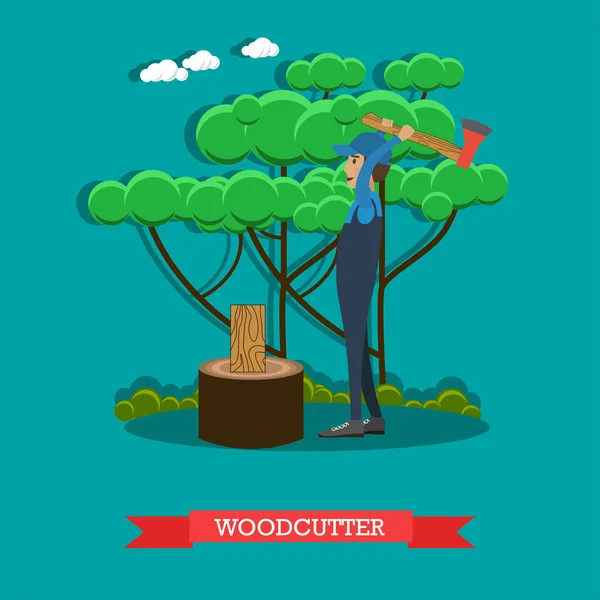 Woodcutter vetor plano Ilustração em estilo plano —  Vetores de Stock