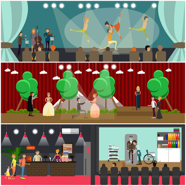 Векторный набор концептуальных плакатов оперного искусства в плоском стиле
