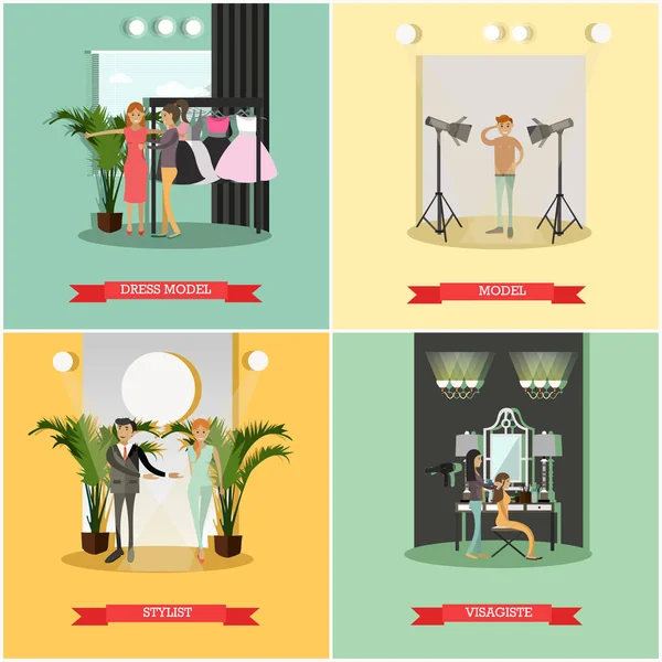 Vector set van podium concept affiches in vlakke stijl — Stockvector