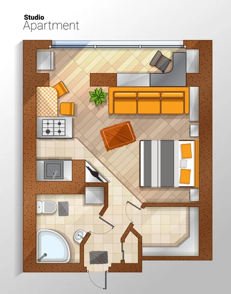 Vector moderno monolocale vista dall'alto illustrazione — Vettoriale Stock