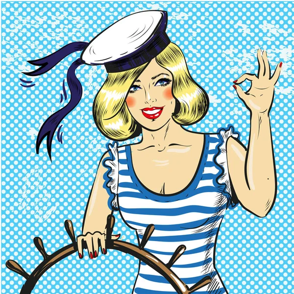 Vector pop arte ilustración de marinero pin up chica — Vector de stock