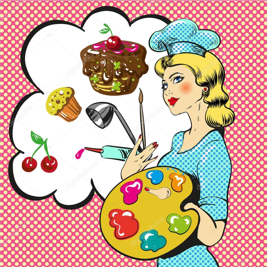 Vector pop art illustration of professional confectioner