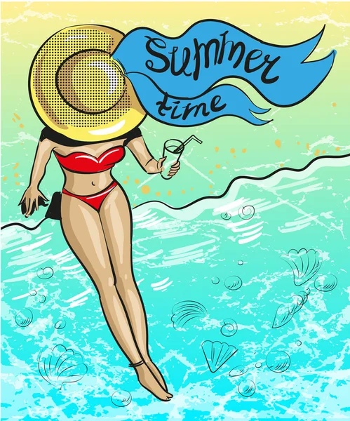 Vektor Vintage Pop Art Sommerzeit Illustration — Stockvektor